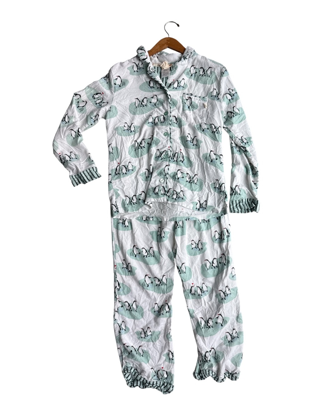 Munki Munki  Flannel Pajama White Blue Penguin Button Up Long Sleeve
